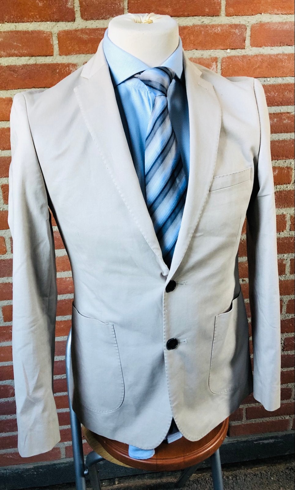 ZGAN Dressmann Slim Fit Colbert Katoen Mt46 (S) - Beige, Ophalen of Verzenden, Zo goed als nieuw, Maat 46 (S) of kleiner, Beige