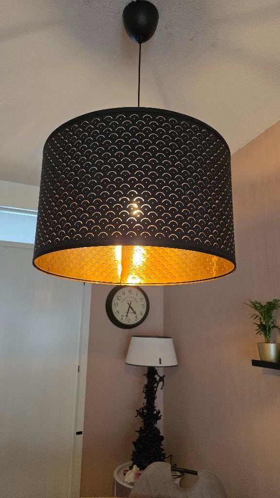 Eettafel lamp, Ophalen, Zo goed als nieuw, Fluweel zwart goud, E27 (groot)
