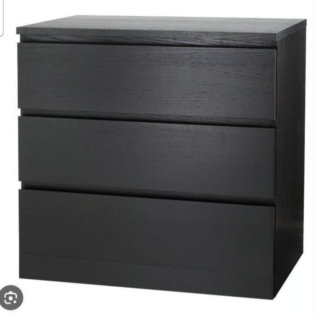 IKEA MALM ladekast met 3 lades, zwartbruin en vakkenkast, Huis en Inrichting, Kasten | Ladekasten, Ophalen, Gebruikt, 50 tot 100 cm