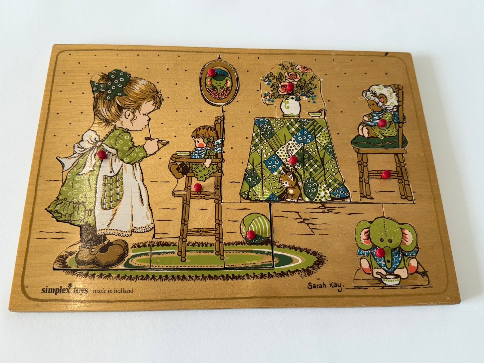 Simplex puzzel Sarah Kay nopjespuzzel, Ophalen of Verzenden, 10 tot 50 stukjes, Gebruikt, Van hout