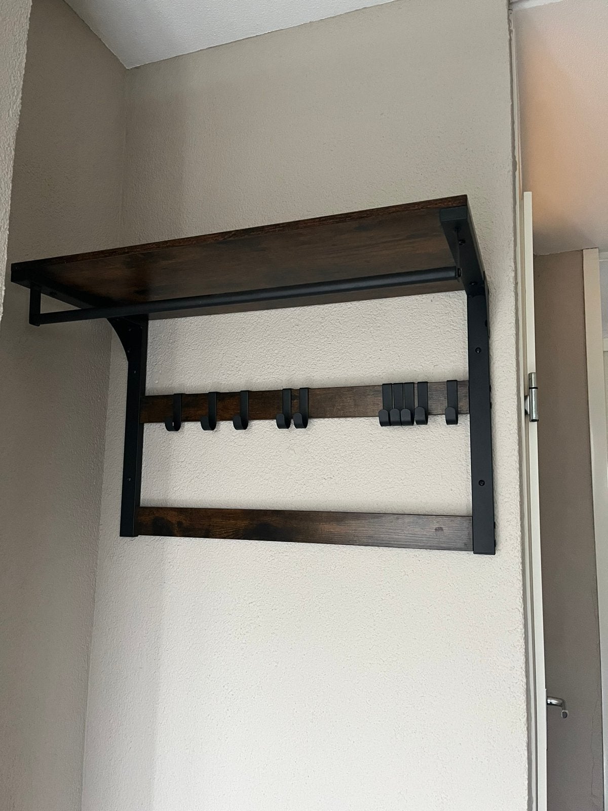Kapstok met mango houten plank en veel haakjes stevig, Zo goed als nieuw, Minder dan 100 cm, Hout, Ophalen