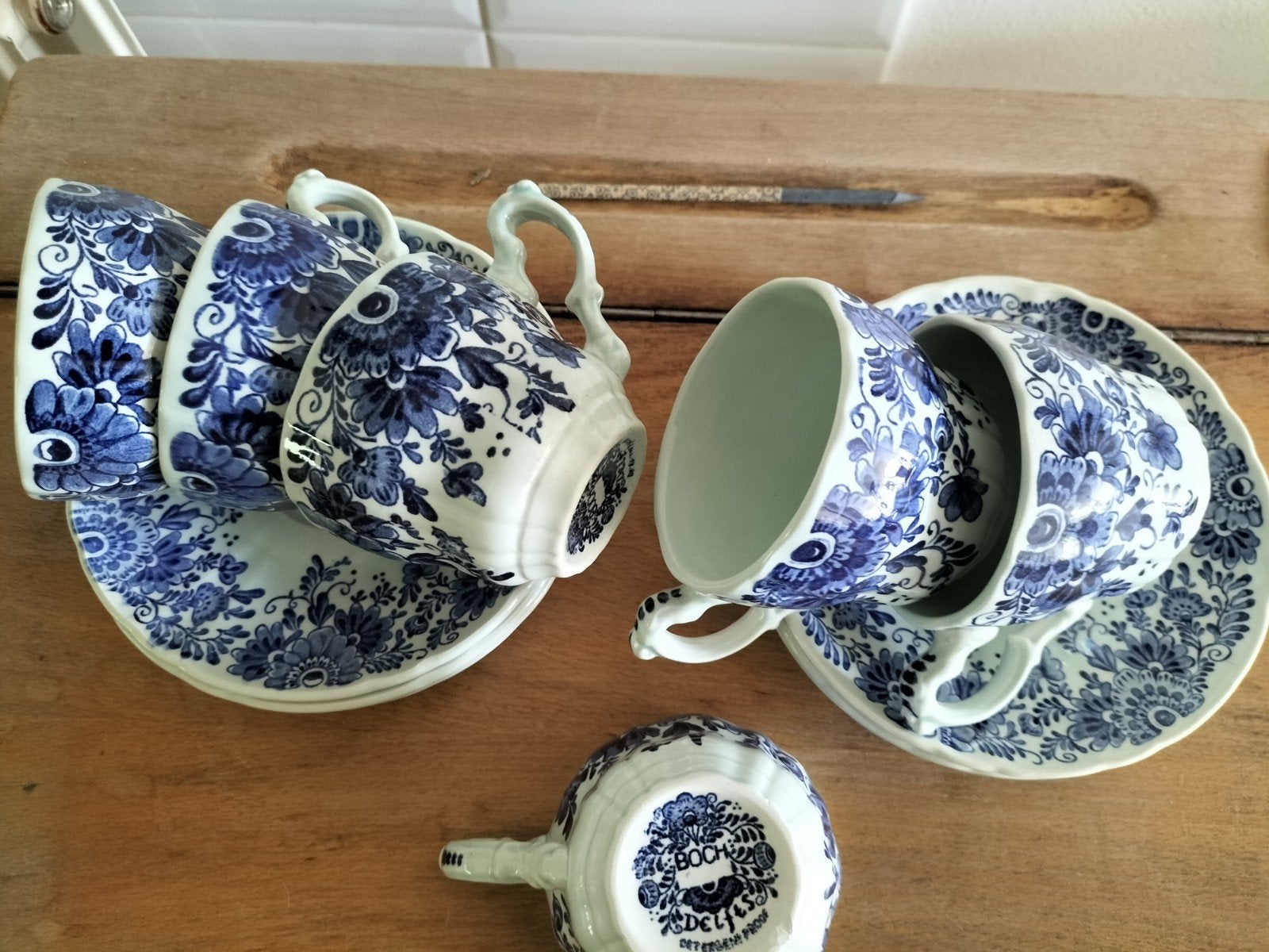6 Boch Delfts Blauw kop en schotels, Ophalen