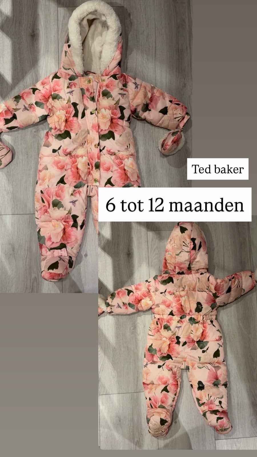 Ted Baker Roze Bloemenprint Sneeuwpakje 6-12 maanden, Kinderen en Baby's, Ophalen of Verzenden, Zo goed als nieuw, Meisje