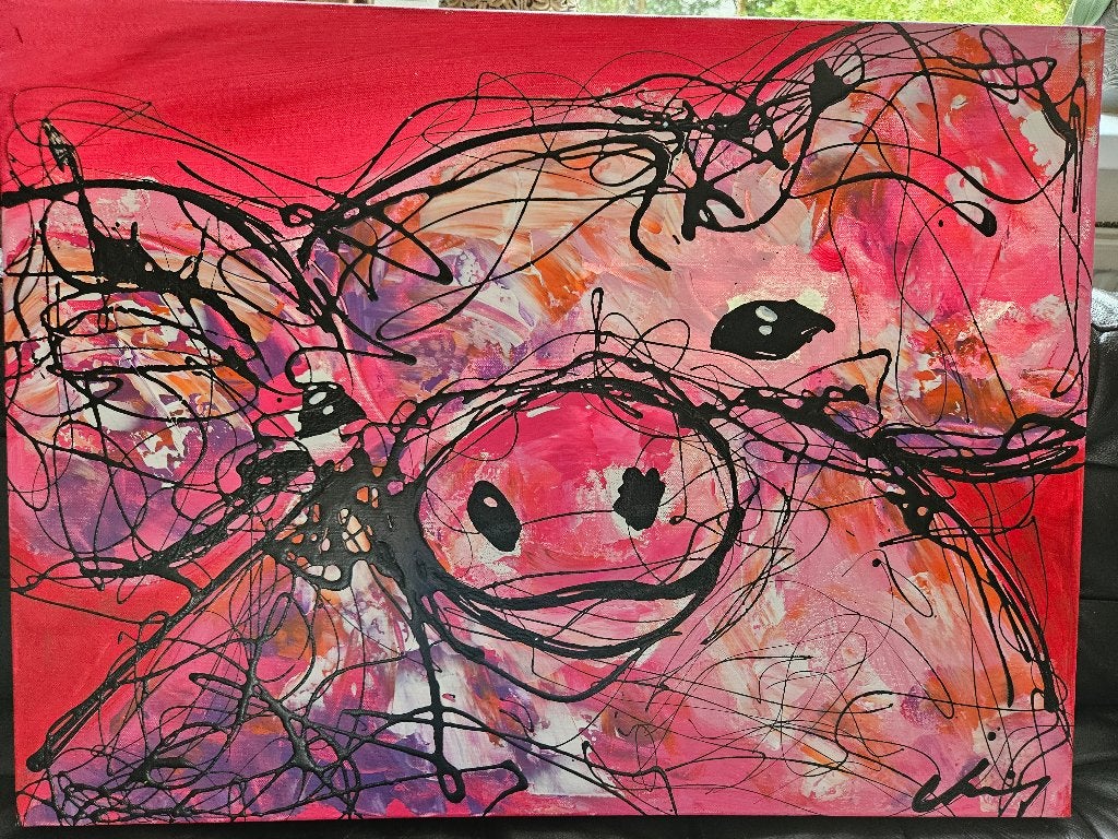 schilderij vrolijk, lief varkentje, Ophalen, Acrylverf, Overige stijlen, Doek