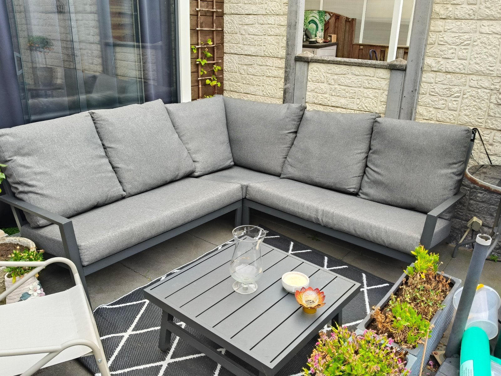 Moderne aluminium loungeset met kussens, Ophalen, 5 zitplaatsen, Bank, Aluminium