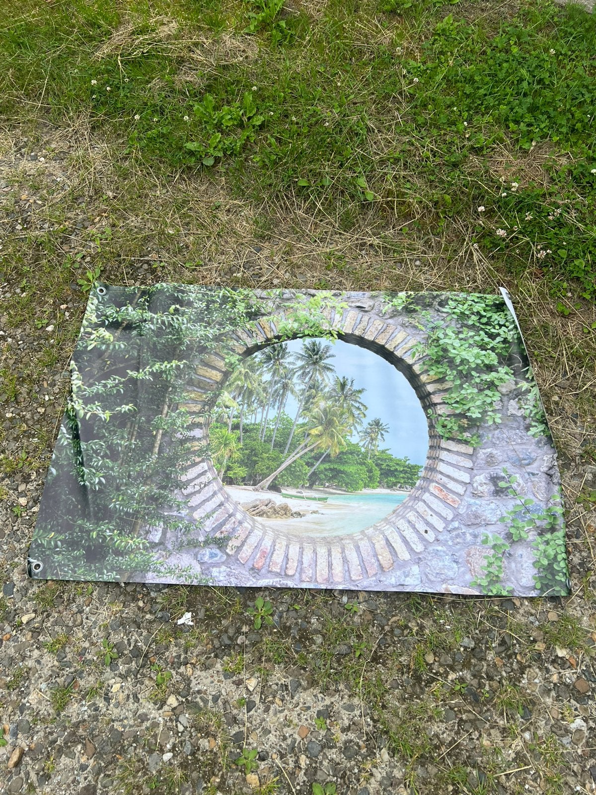 Tuinposter doorkijk / tropisch €15,-, Ophalen, Nieuw