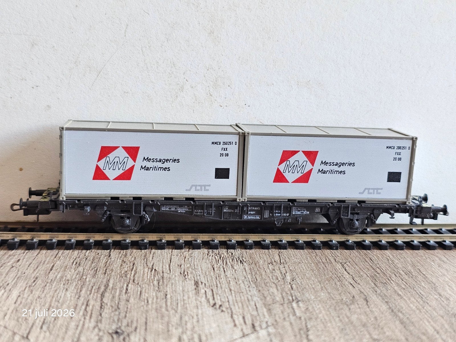 Modeltrein HO Roco Container Wagen - Messageries Maritimes, Gelijkstroom of Wisselstroom, Wagon, Ophalen of Verzenden, Zo goed als nieuw
