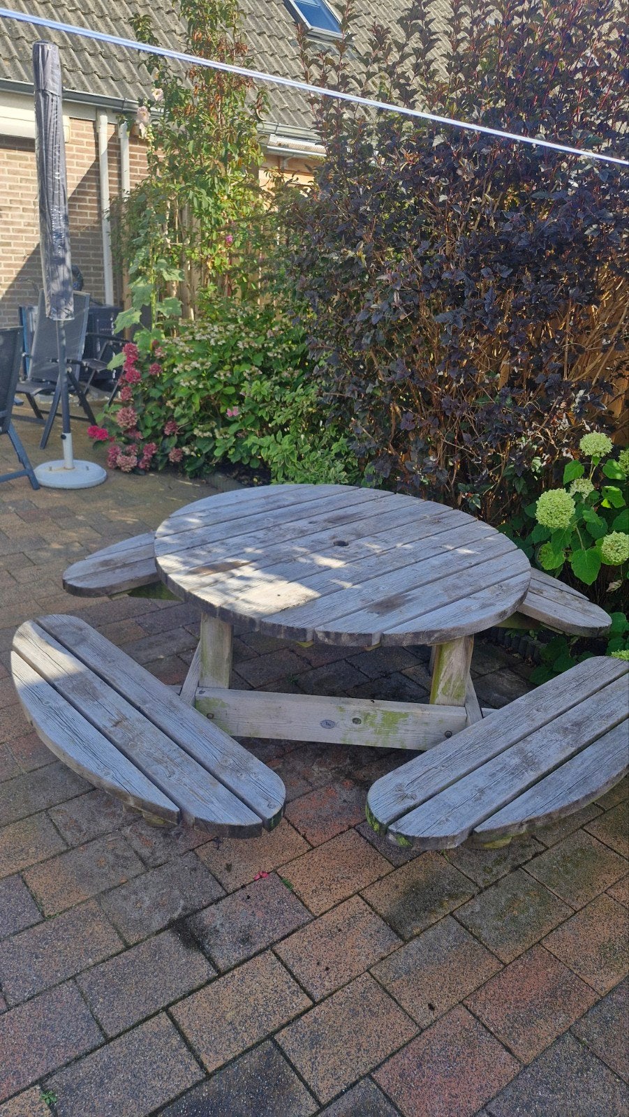 Ronde picknicktafel, Tuin en Terras, Ophalen, Rond, Hout