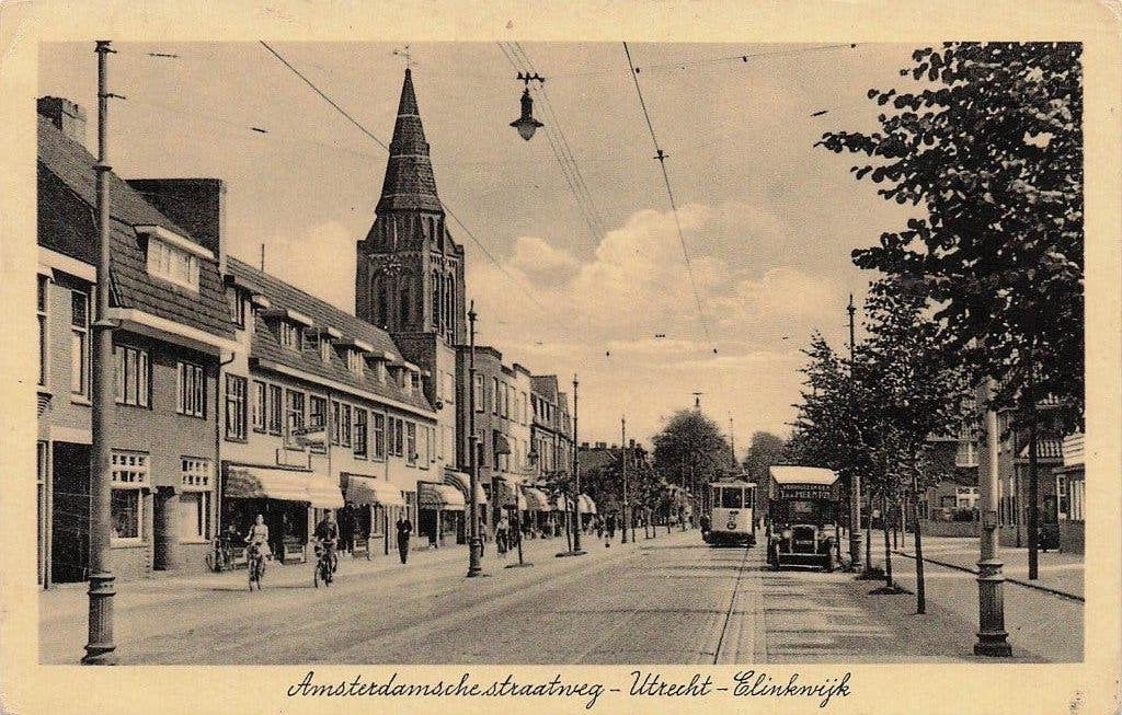 JP1428 Utrecht Amsterdamschestraatweg Tram 1935, Ophalen of Verzenden, 1920 tot 1940, Gelopen, Utrecht