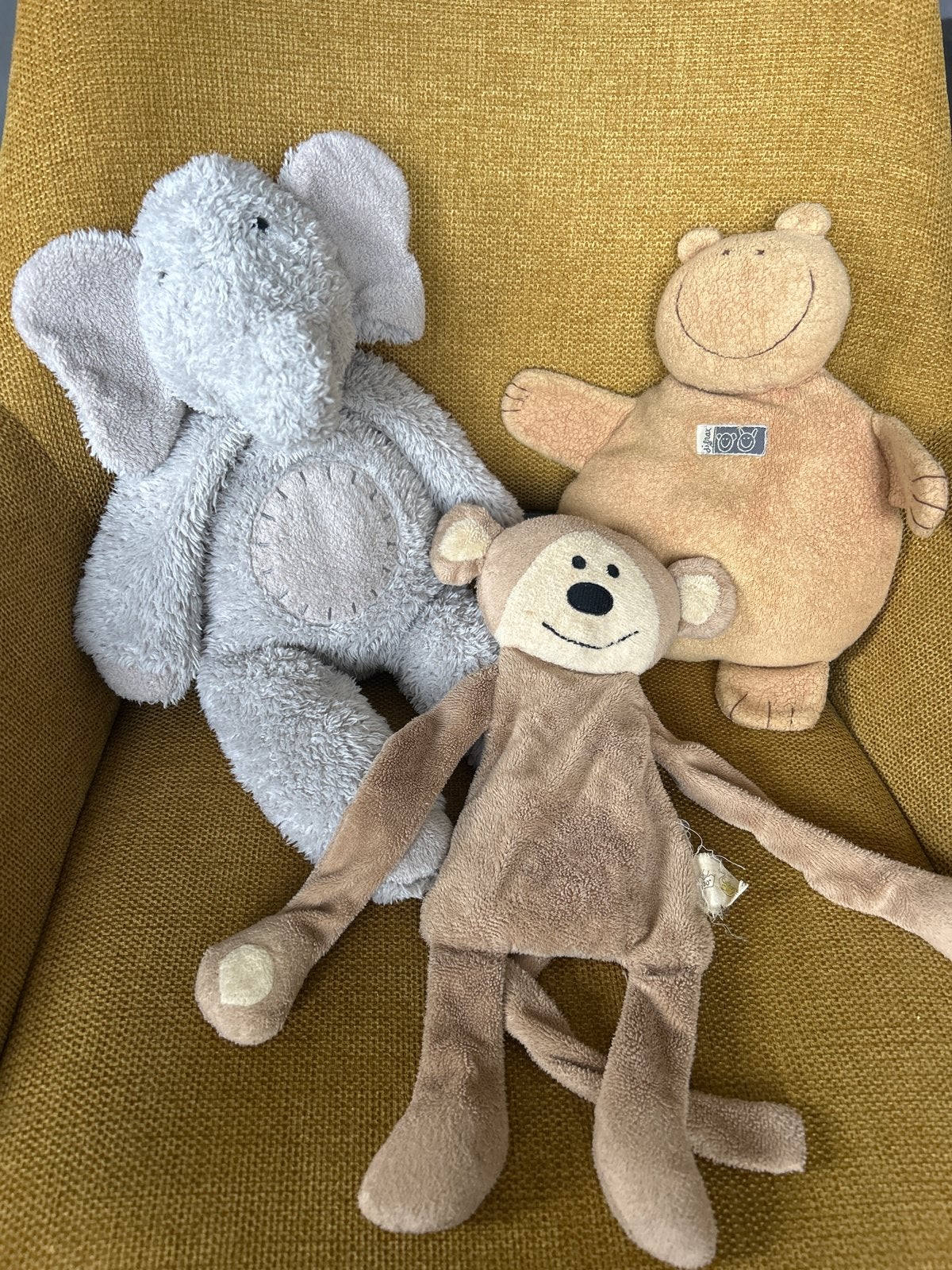 Knuffelolivant, aap en nijlpaard difrax, Ophalen of Verzenden, Zo goed als nieuw, Middelgroot (20 tot 80 cm), Meerkleurig