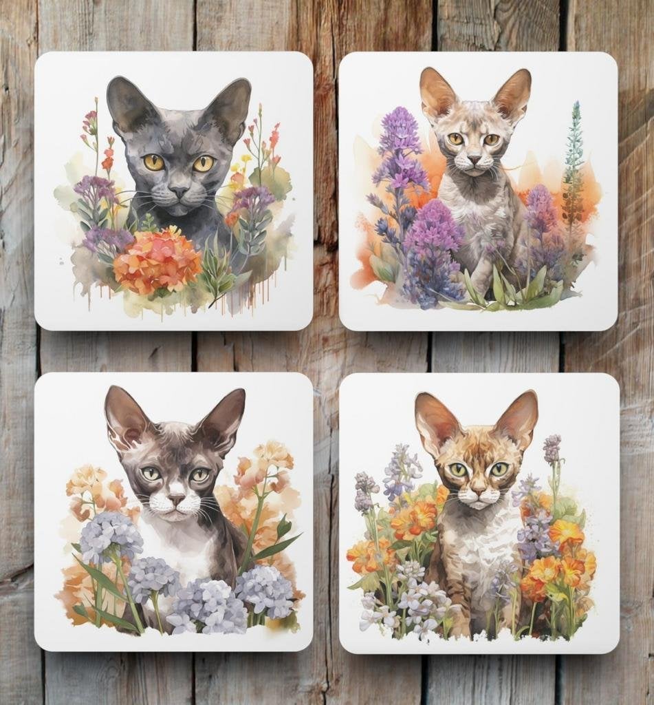 Devon Rex Aquarel onderzetters met houder, Ophalen of Verzenden, Nieuw
