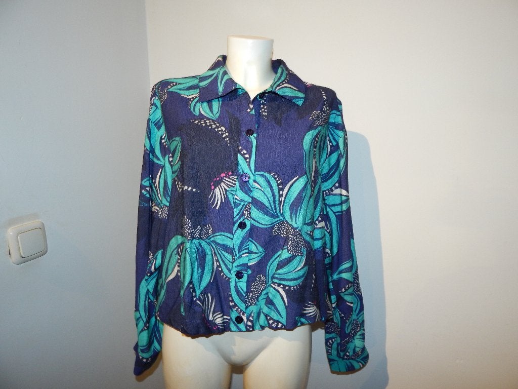 POM Amsterdam jasje blouse print turquoise mt 42, Maat 42/44 (L), Zo goed als nieuw, Jasje, Pom Amsterdam