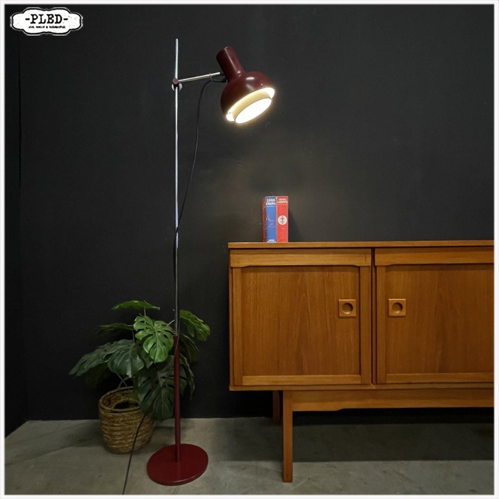 Vintage wijnrode vloerlamp, Josef Hurka voor Napako, 1970s, Ophalen, Gebruikt, Vintage, E27 (groot)