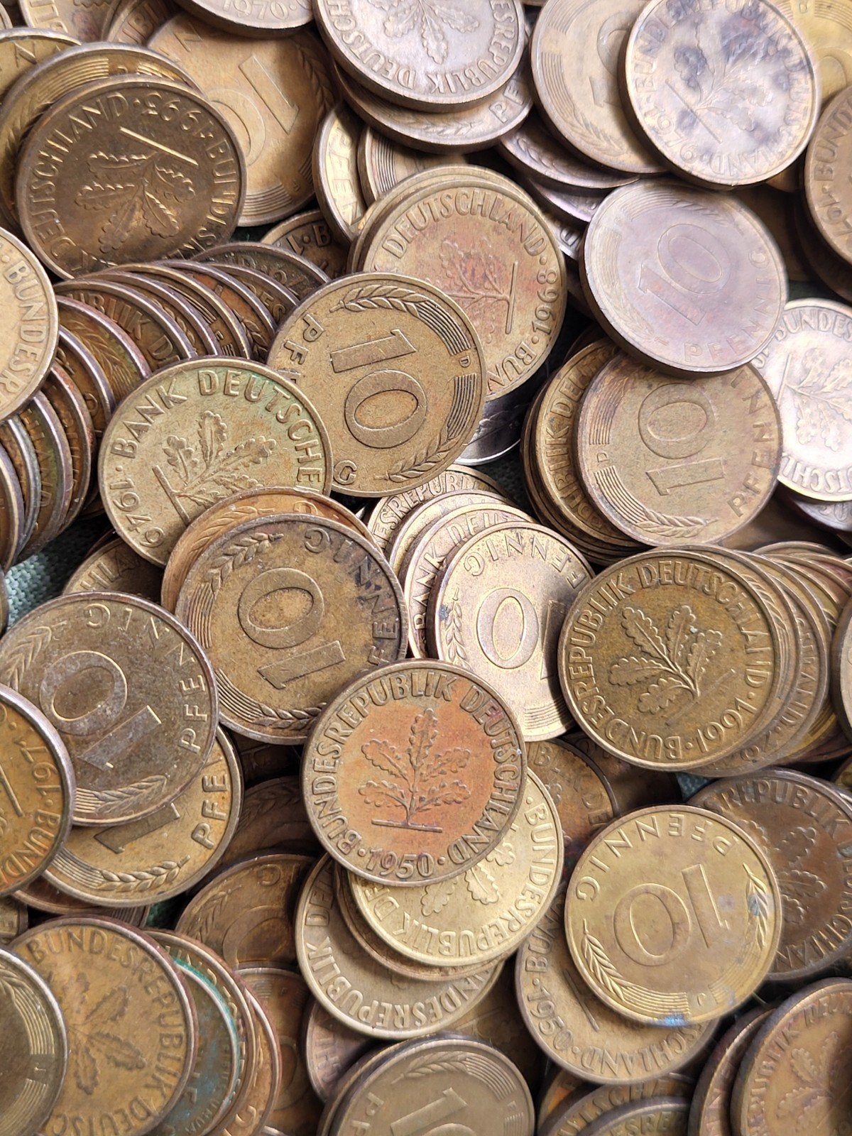 Vele Duitse 10 pfennig munten voor gokkast 100 voor €17,50, Overige munten, Ophalen of Verzenden