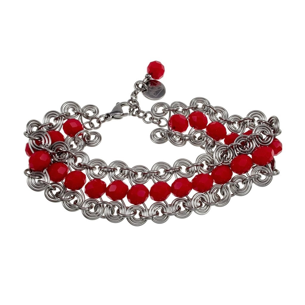 Armband Dames RVS Brede Spiralen Armband + Rode Oostenrijkse, Staal, Birgitta-Gracht 33, 6465 EL Kerkrade, Nederland, Verzenden