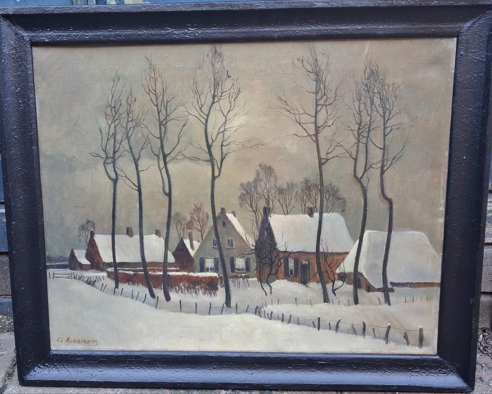 Gé Hurkmans (1911-1984),Winterse rust in buitengebied. 80/66, Ophalen, Doek, Oud hollands, Gesigneerd