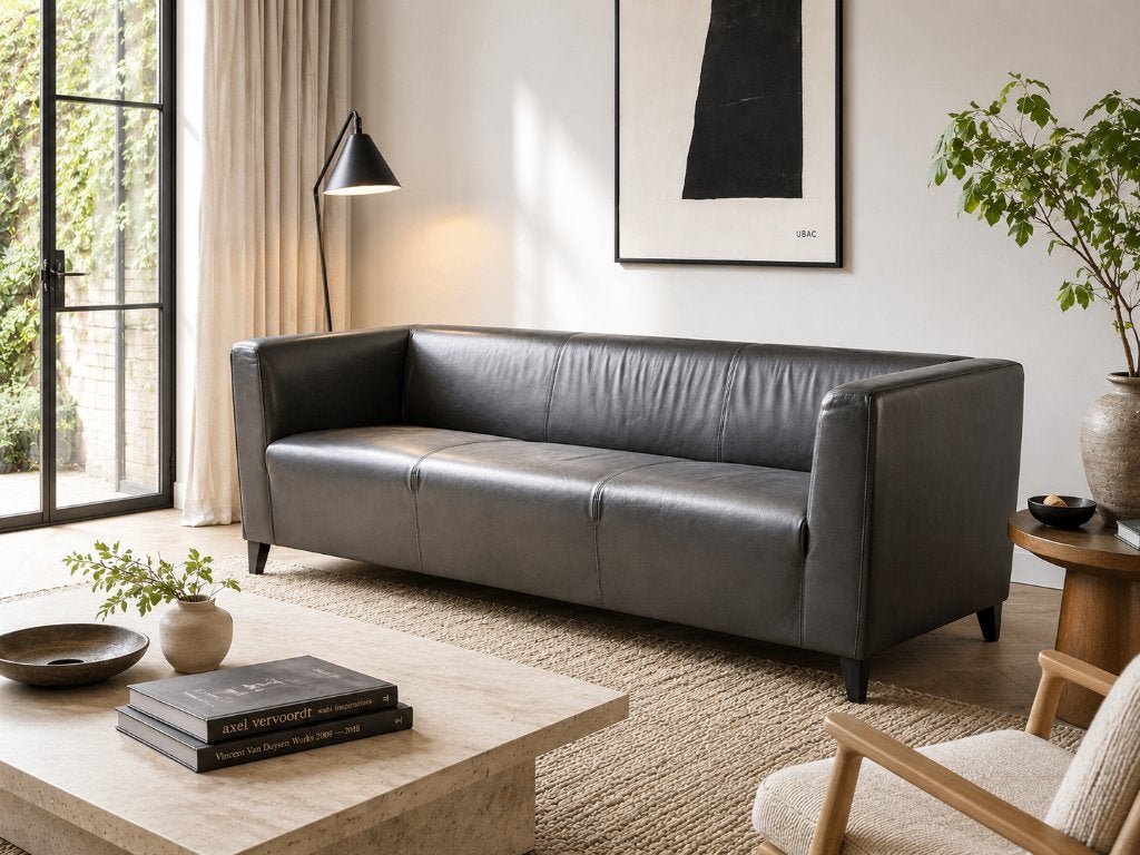 Wittmann Designbank Zwart leer Oostenrijk Nieuwstaat, 75 tot 100 cm, Zo goed als nieuw, Klassiek Tijdloos Modern Strak Chique Loungen