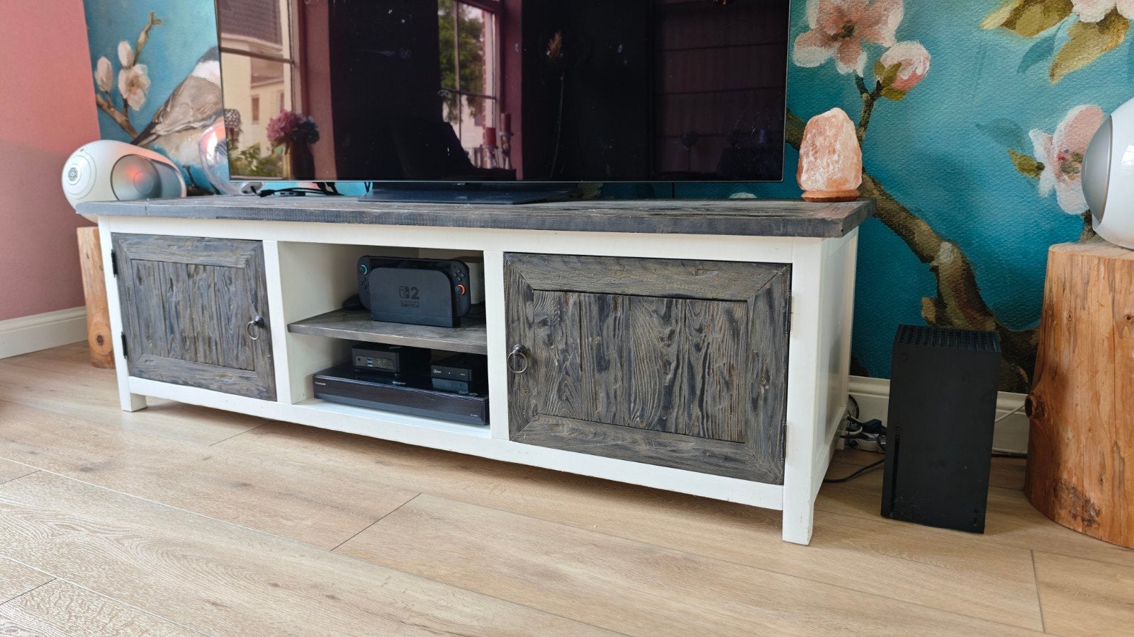 tv meubel tv kast landelijk met steigerhout, Huis en Inrichting, Kasten | Televisiemeubels, Gebruikt, 150 tot 200 cm, Ophalen of Verzenden