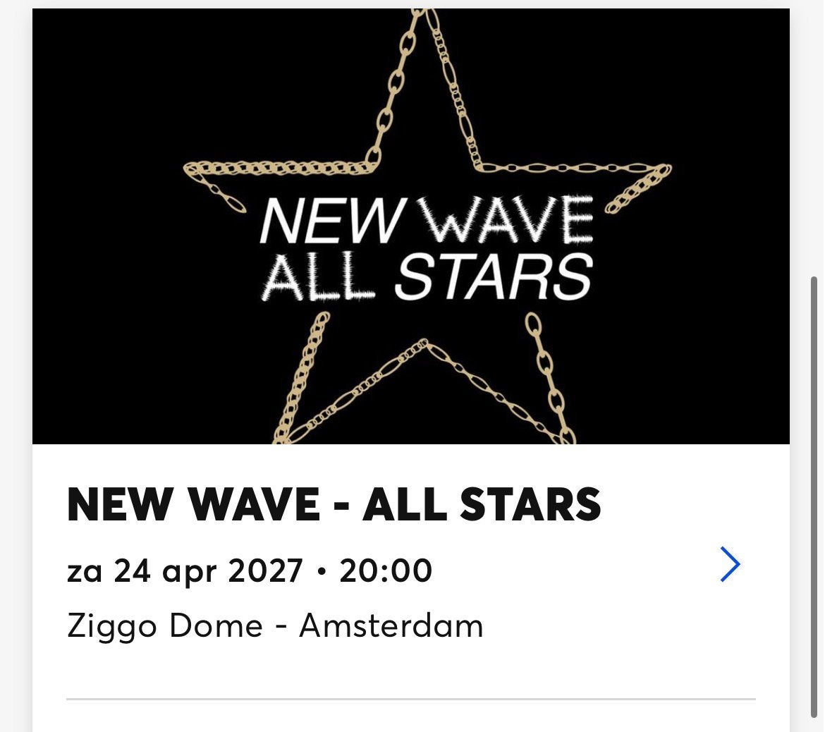 New Wave All Stars 24 April Zaterdag vak 205 6x tickets, Tickets en Kaartjes, Evenementen en Festivals, Twee personen
