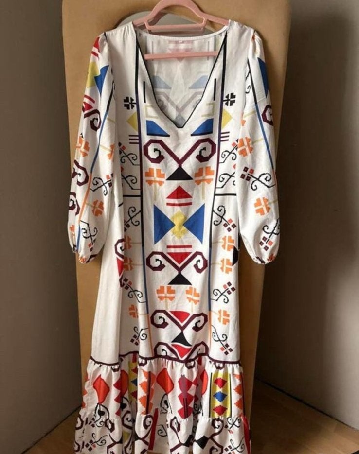Mooie lange kleurrijke zomerse jurk mt 40 ZGAN, Maat 38/40 (M), Meerkleurig, Ophalen of Verzenden, Zo goed als nieuw