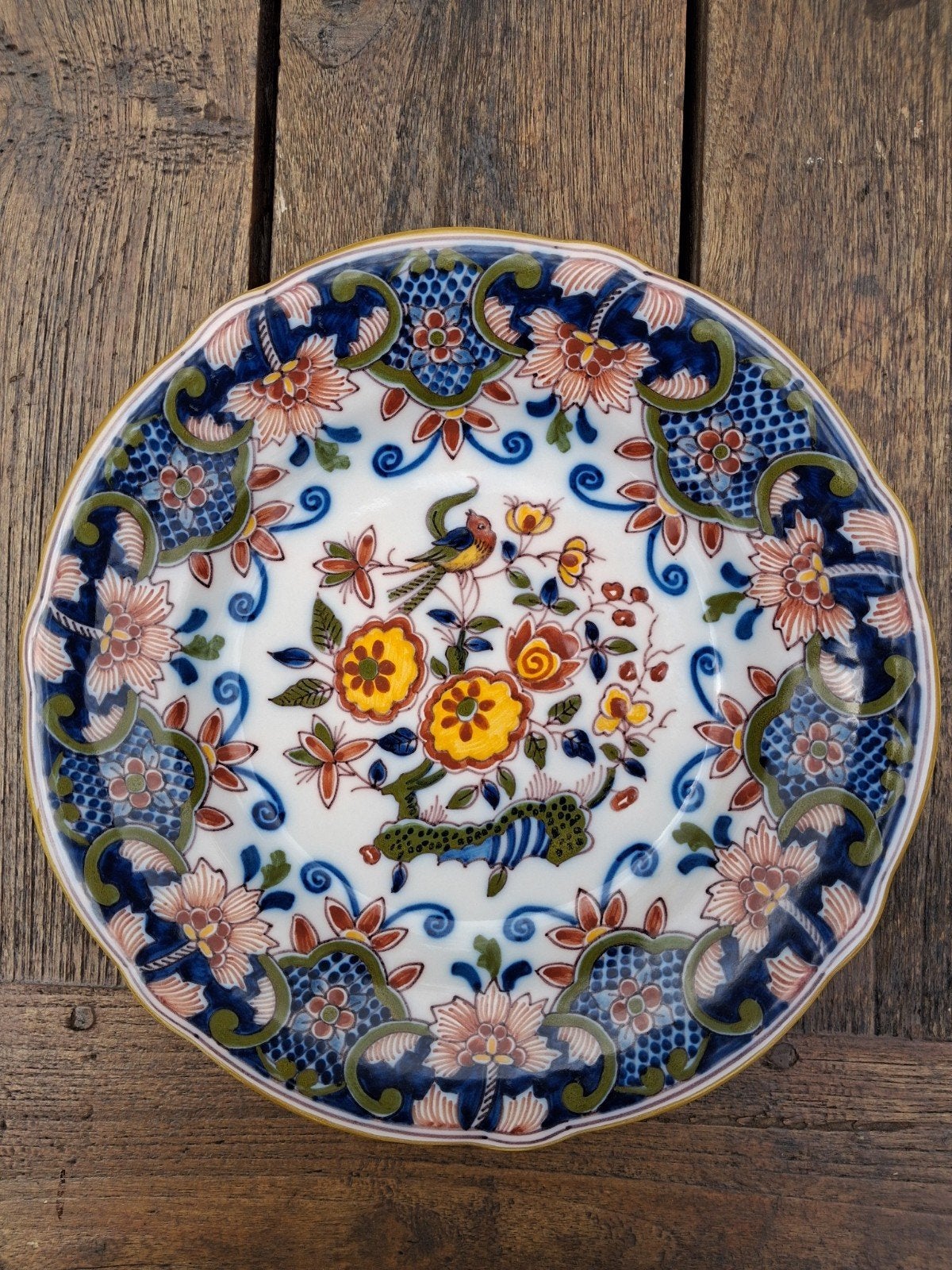 Makkum Tichelaar Wandbord - Bloemen en Vogel - 24cm, Ophalen of Verzenden