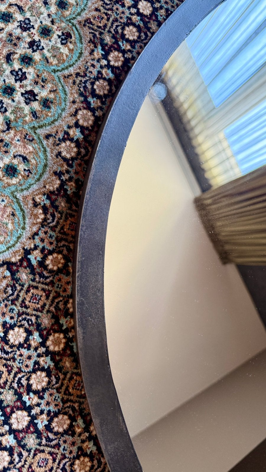 Carpino ronde spiegel 80cm zwart industriële rand, Ophalen, Rond, Zo goed als nieuw, 75 tot 100 cm
