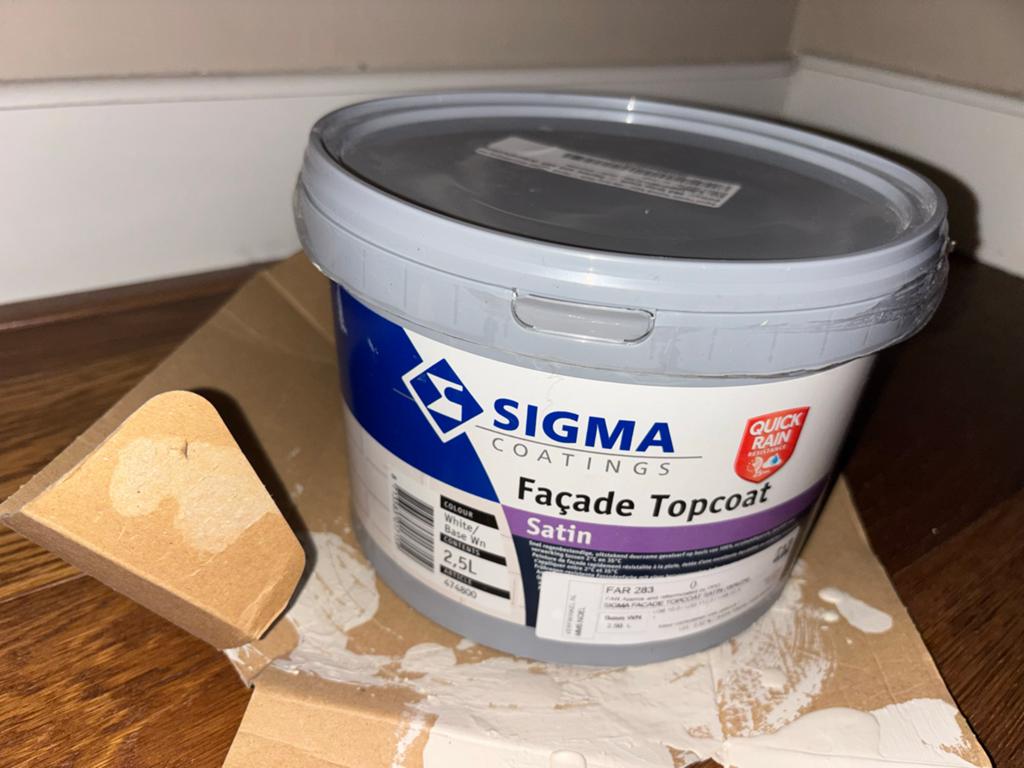 Sigma Coatings Façade Topcoat Satin - 1/ 2.5L drop cloth, Ophalen, Beige, Nieuw, Verf