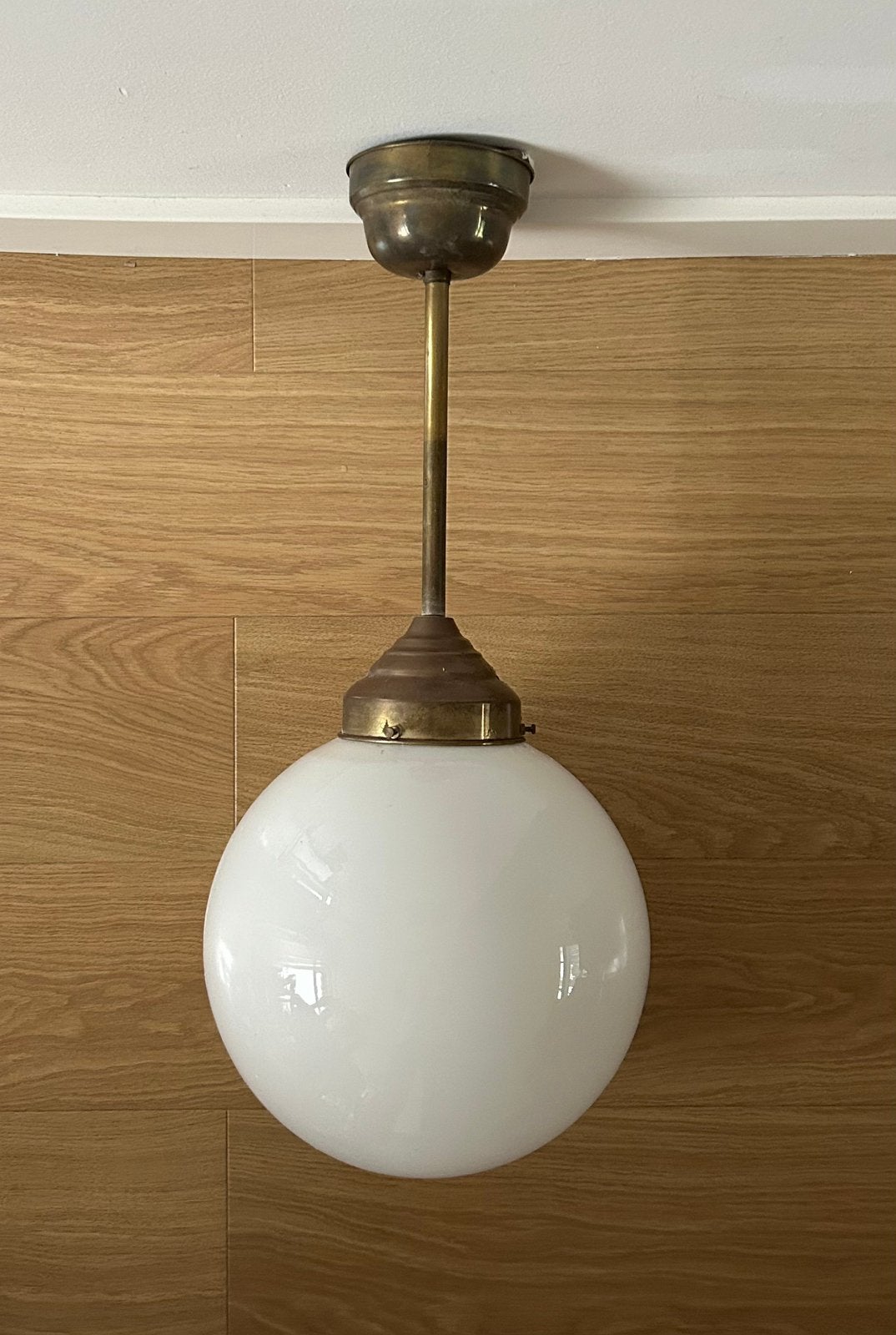 Art Deco Gispen hanglamp Bollamp / Schoollamp | Jaren 30, Art Deco, E27 (groot), Ophalen of Verzenden, Glas