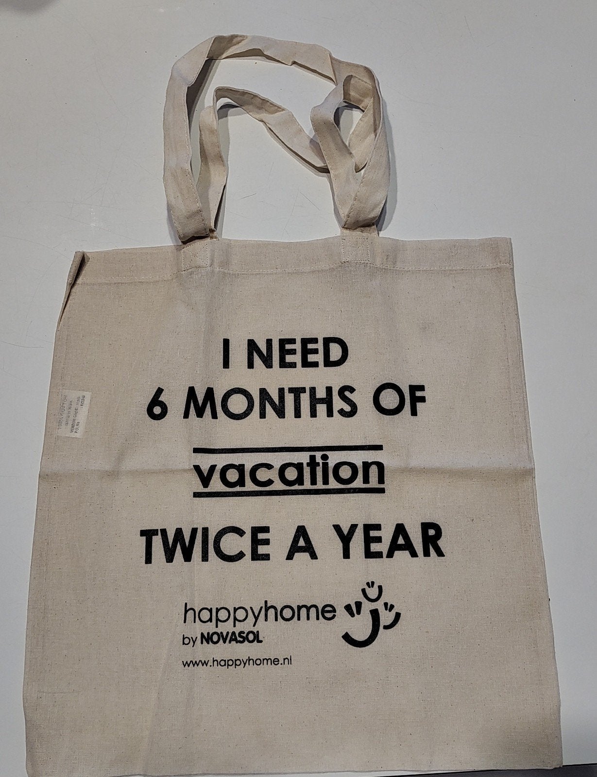 Katoenen Tas - "6 Months Vacation", Ophalen of Verzenden, Nieuw, Beige, Shopper