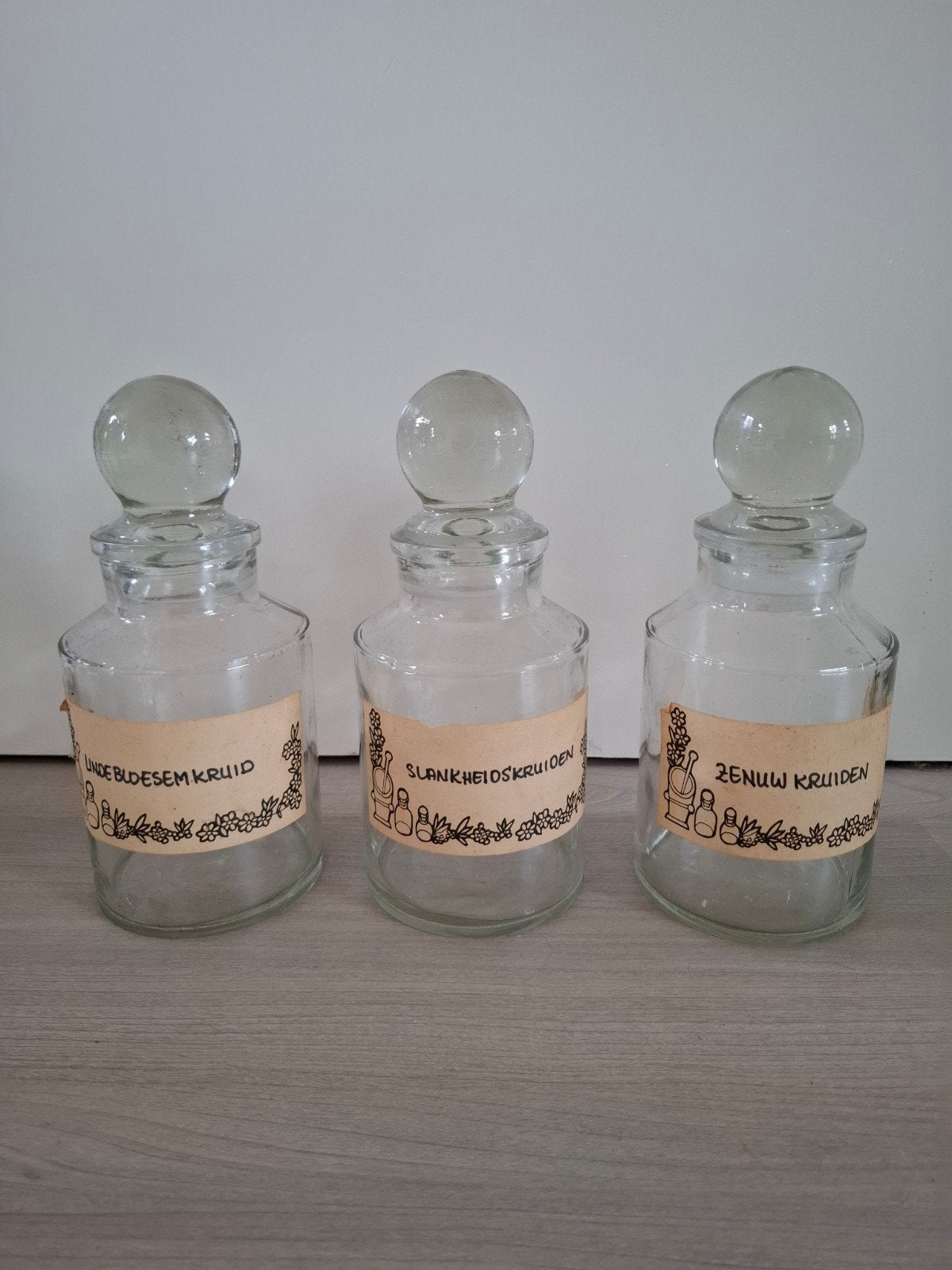 Set van 3 Vintage Glazen Apothekerspotten/Kruidenpotten, Ophalen