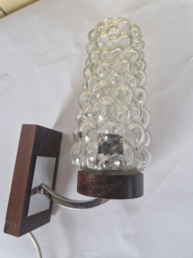 vintage teak wandlamp, bubble glass Tynell style, Ophalen of Verzenden