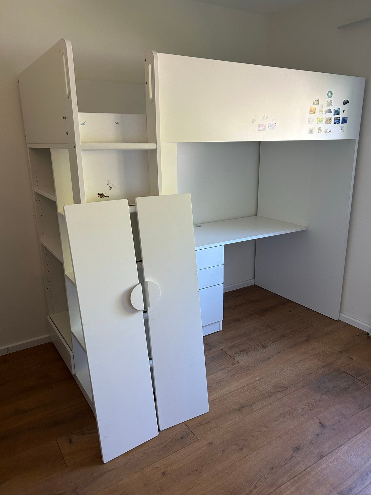 IKEA Småstad hoogslaper met bureau en opbergruimte, Ophalen, 85 tot 100 cm, Gebruikt, Hoogslaper of Stapelbed