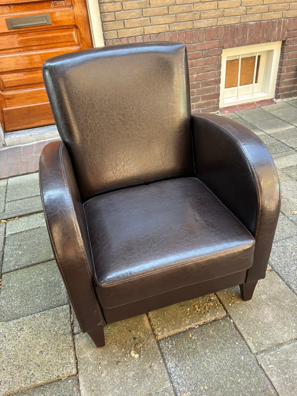 Lederen fauteuil, Ophalen, Gebruikt, Minder dan 75 cm, Vintage