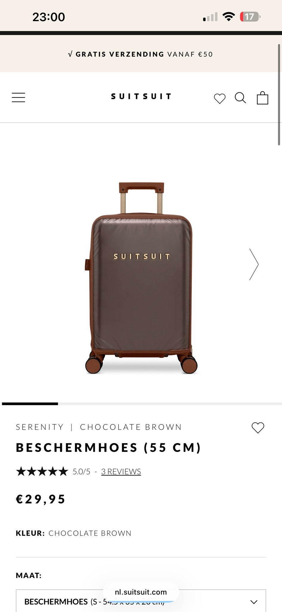 SUITSUIT Serenity Kofferhoes (55 cm), Overige materialen, 50 tot 60 cm, Verzenden, Nieuw