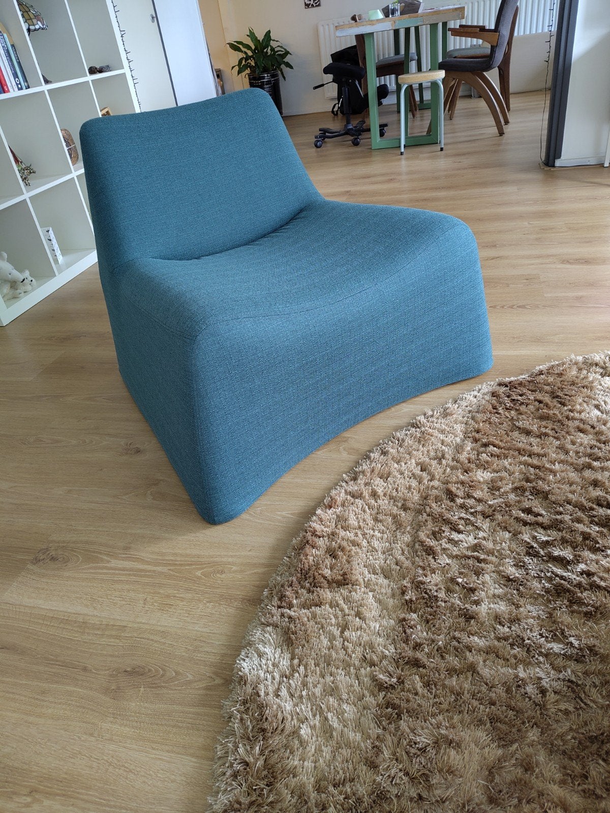 Moderne blauw groene fauteuil Gelderland 7020, Ophalen, Overige kleuren, Zo goed als nieuw, Eén