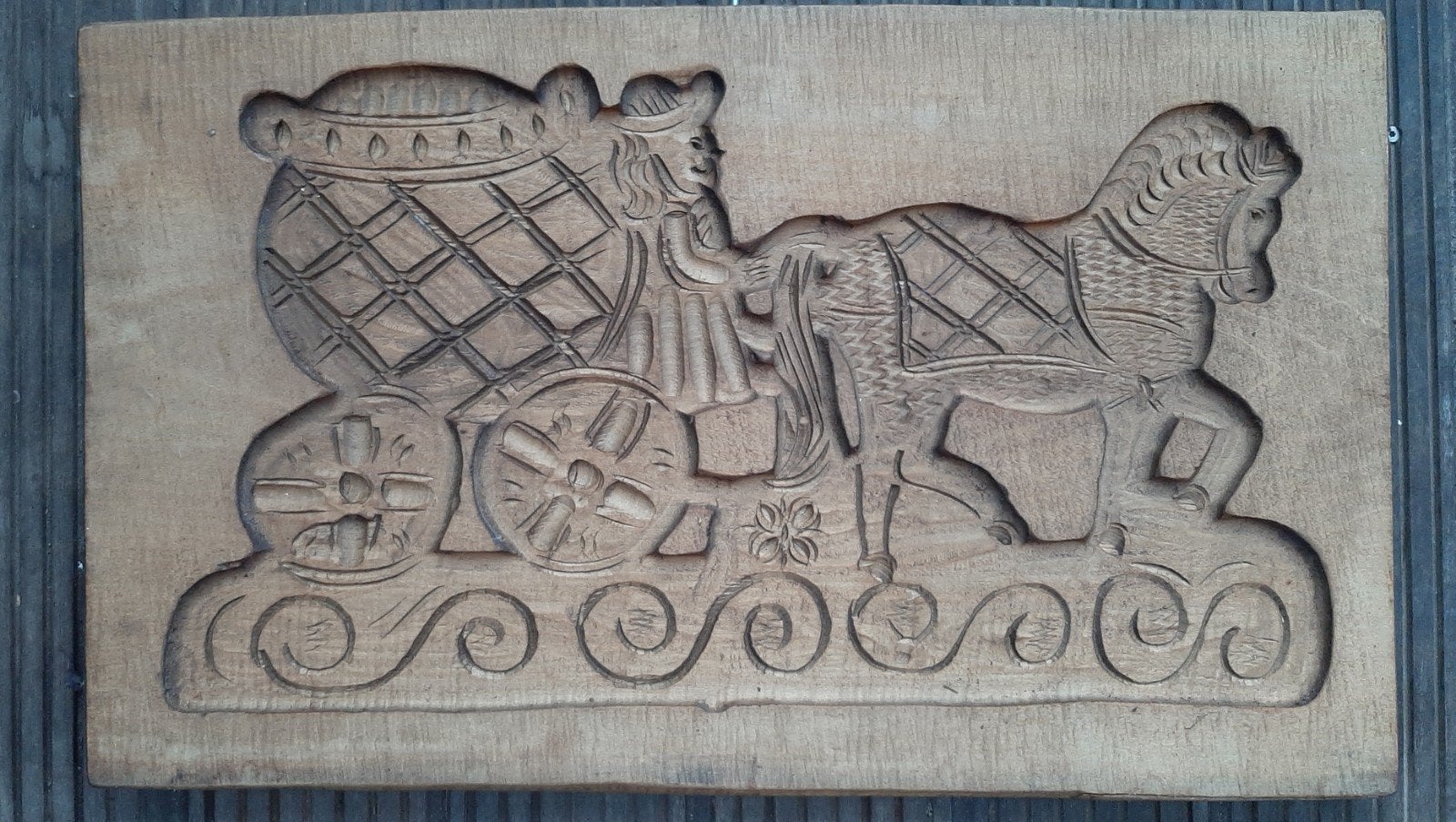 Antieke Eiken Speculaasplank - Koets met Paard, Ophalen of Verzenden