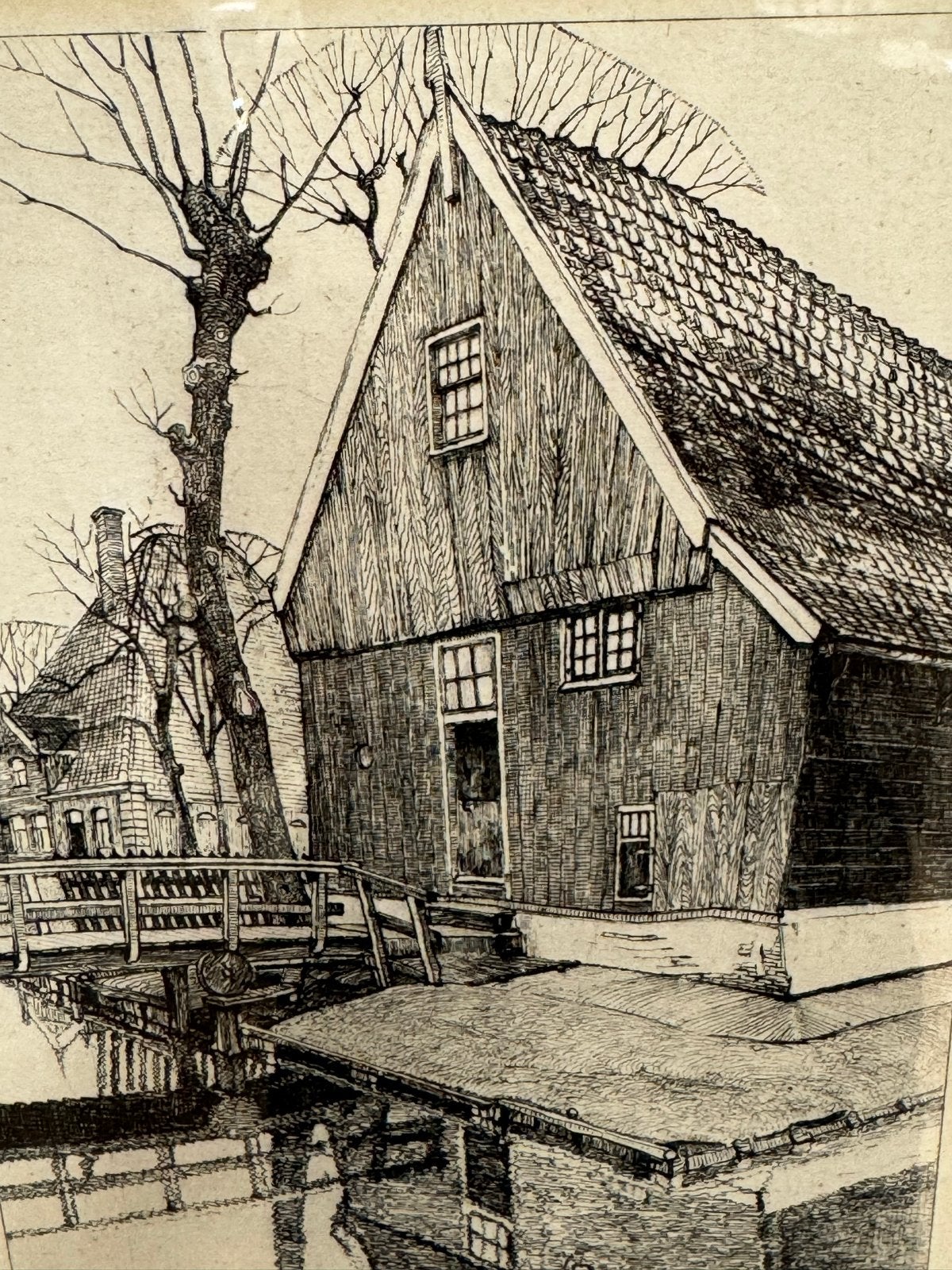 Ets van Willem Jansen Huis aan het water, Assendelft, Antiek en Kunst, Kunst | Etsen en Gravures, Ets, Stadsgezicht, Ophalen of Verzenden