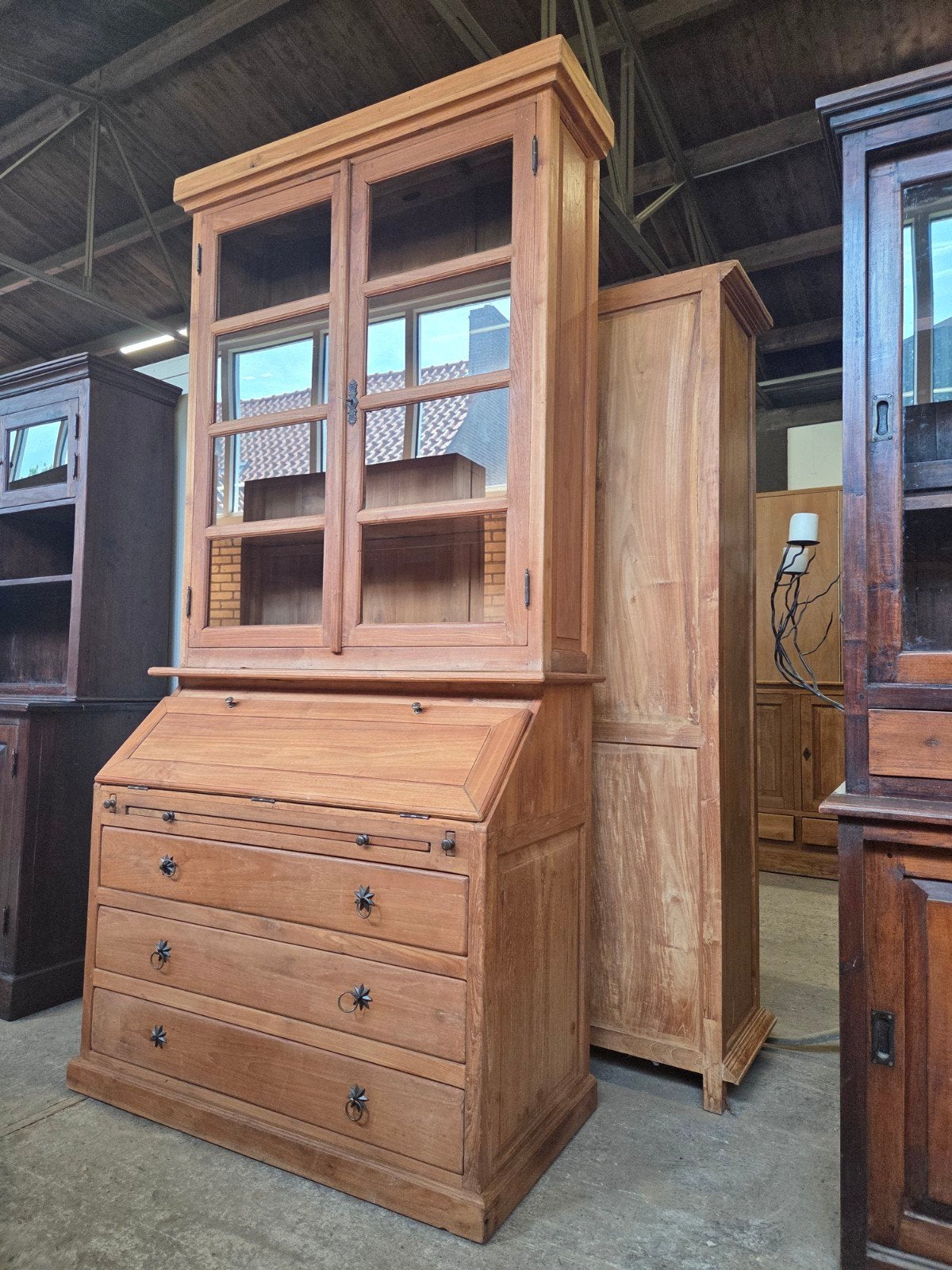 Prachtige secretaire ~ buffetkast ~ vitrinekast ~ boekenkast, Huis en Inrichting, Ophalen, 100 tot 150 cm, 200 cm of meer, Glas