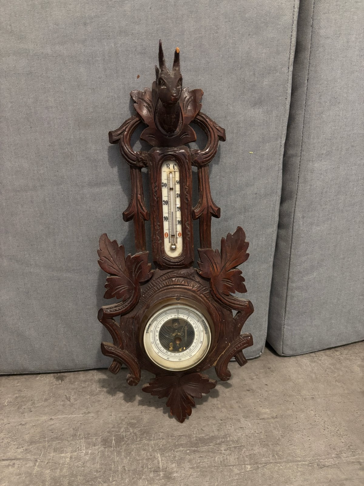 Antiek Weerstation met Barometer en Thermometer, Ophalen