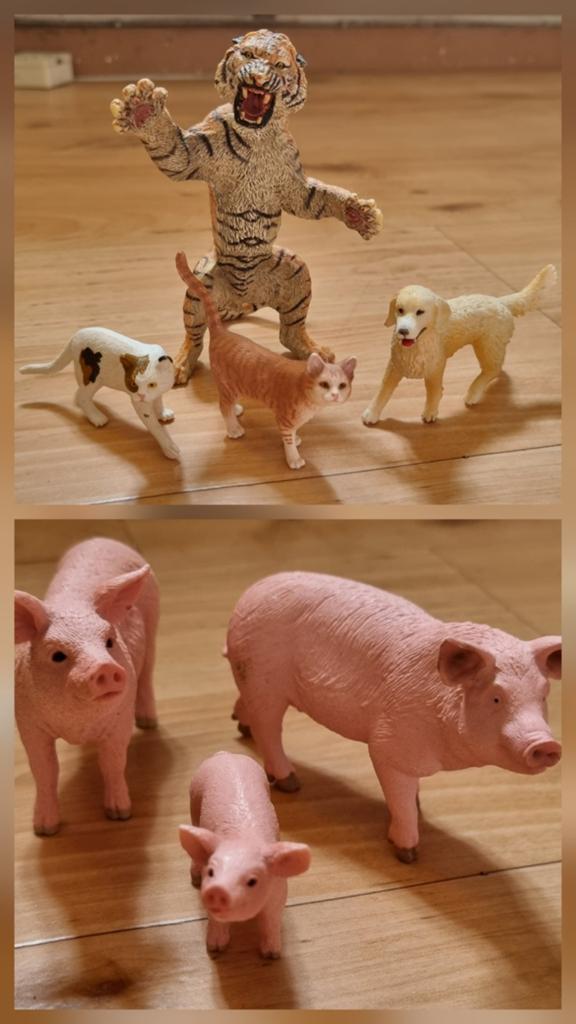 Schleich dieren, 7 stuks, Verzamelen, Ophalen of Verzenden, Zo goed als nieuw, Hond of Kat, Beeldje of Figuurtje