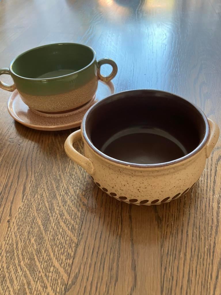 Jaren 80 soepkoppen, Huis en Inrichting, Keuken | Servies, Ophalen, Keramiek, Overige stijlen, Glas of Glazen