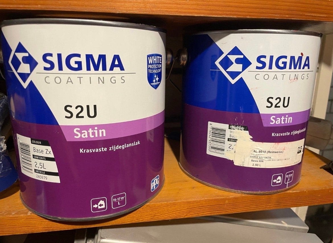 Sigma S2U Satin Krasvaste Zijdeglanslak 2,5L, 5 tot 10 liter, Wit, Ophalen of Verzenden, Zo goed als nieuw