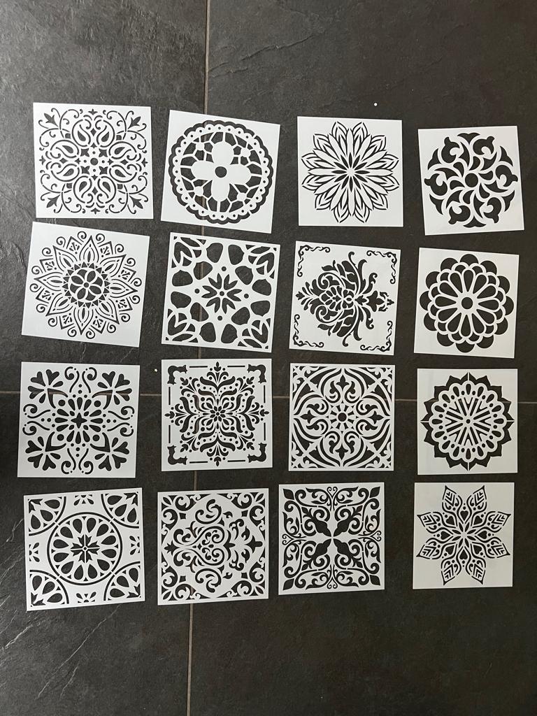 Stencil set sjabloon mandala vierkant 16 stuks, Verburgt Vintage, Overige typen, Nieuw, Ophalen of Verzenden