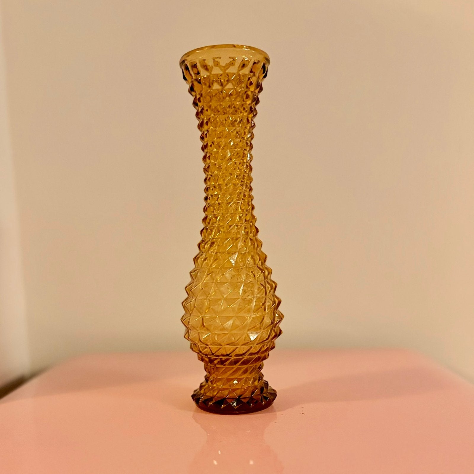 Vintage Italian Empoli Amber Vaas Diamond Point 1960, Ophalen of Verzenden