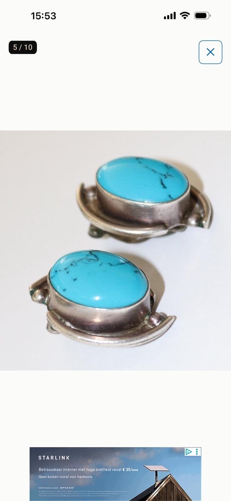 Vintage Zilveren Oorbellen met Turkoois Steen - Mexico 925, Antiek en Kunst, Ophalen of Verzenden, Zilver