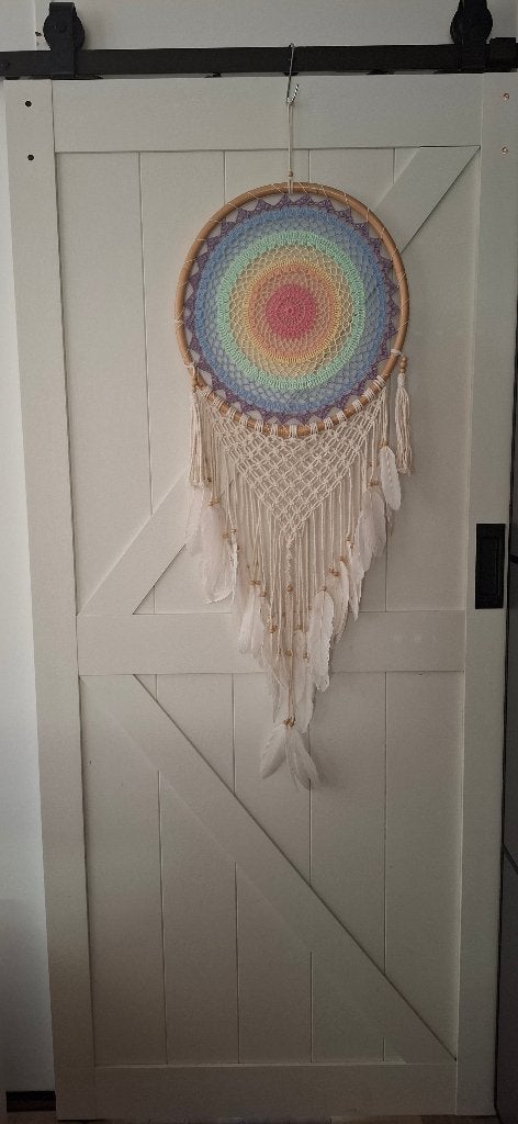Grote Regenboog Dromenvanger 125 cm Pastel Macramé, Hout, Meerkleurig, Onbekend, Nieuw