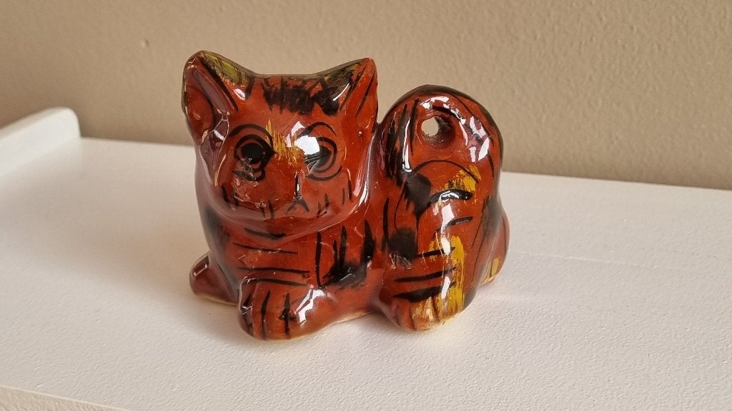 Prachtige apart Vintage Katten Poezen Beeld Folk Art Mexico, Verzenden, Gebruikt, Hond of Kat, Beeldje of Figuurtje