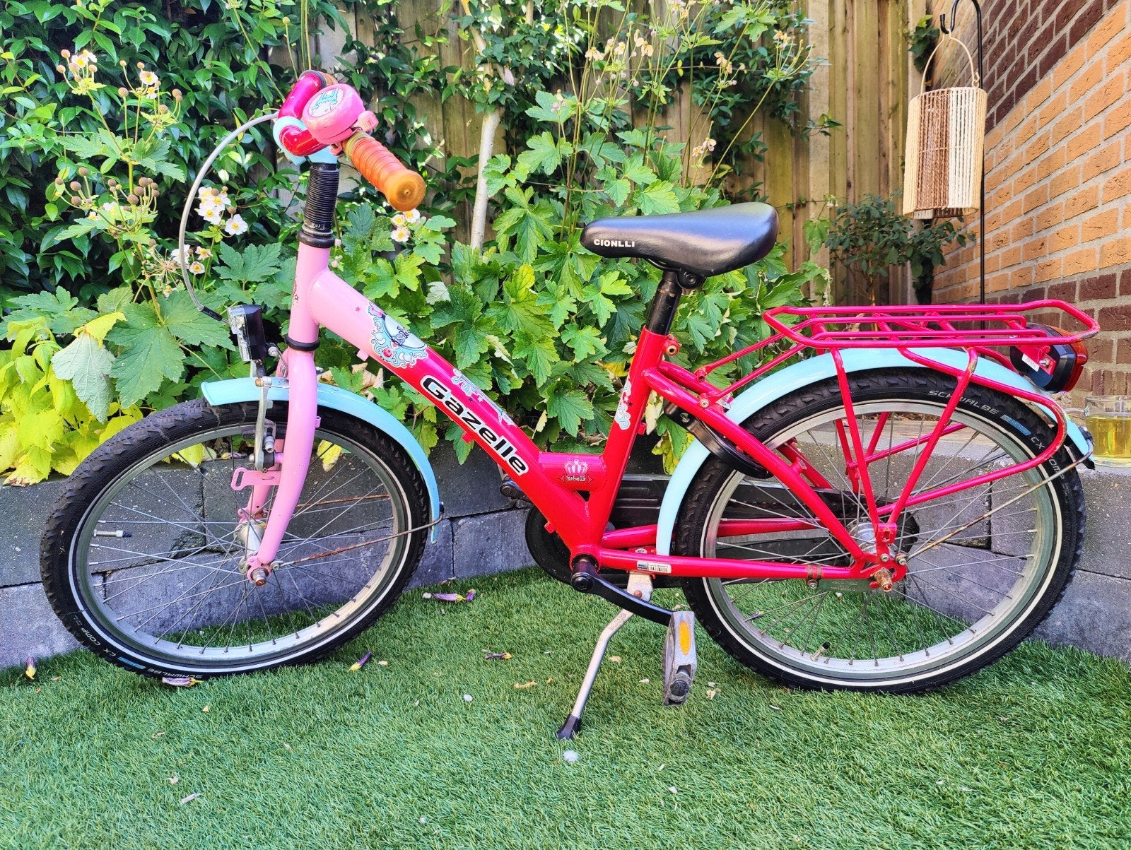 Gazelle kinderfiets 20 inch - roze/lichtblauw, Ophalen, Gebruikt, Gazelle, Terugtraprem