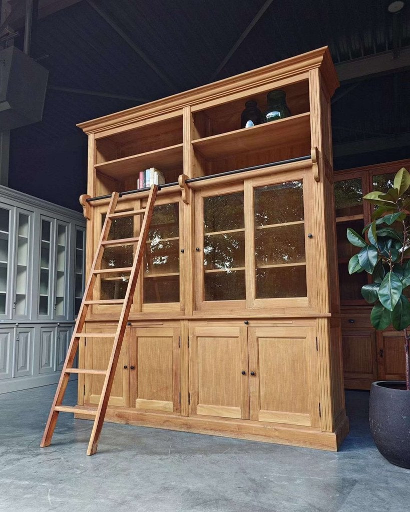 Unieke hoge boekenkast | ladder | Bibliotheekkast teak #2898, Gebruikt, -, 200 cm of meer, -