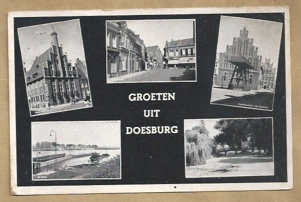Oude ansichtkaart Groeten uit Doesburg (1959), Ophalen of Verzenden, 1940 tot 1960, Gelopen, Gelderland